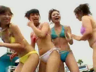 Fucking four XXX babes in a see through Nippon room